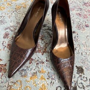 Nine West Dark Brown Croc-Pattern Heels